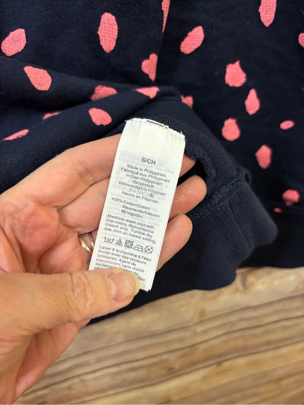 J. Crew Navy Pink Print Raglan Sleeve Sweatshirt Size Small